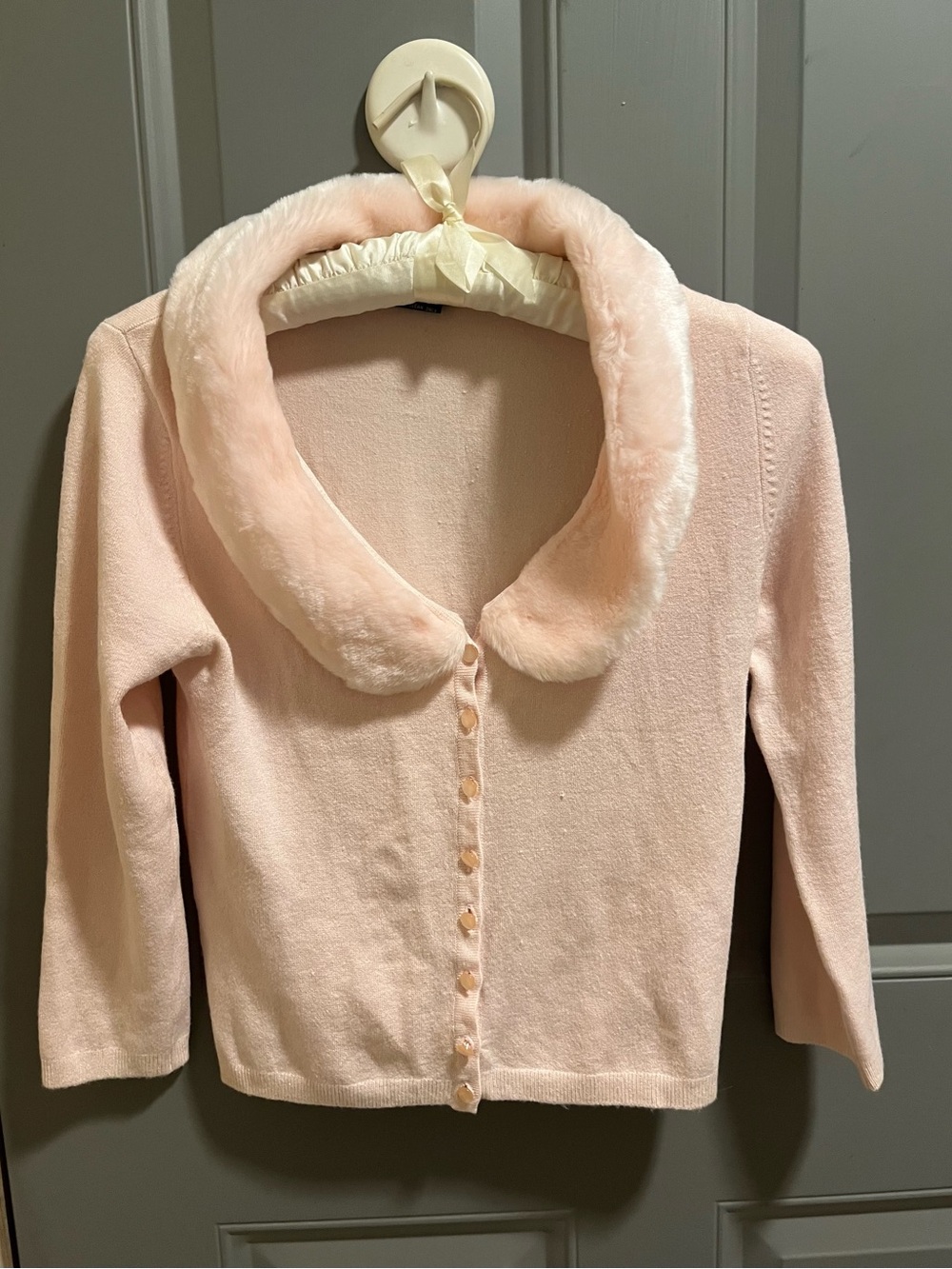 Girl’s Blush Pink Cardigan with Faux Fur Trim